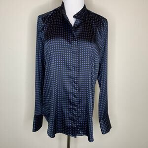 The Limited Black Blue Floral Silky Blouse Sz Medium